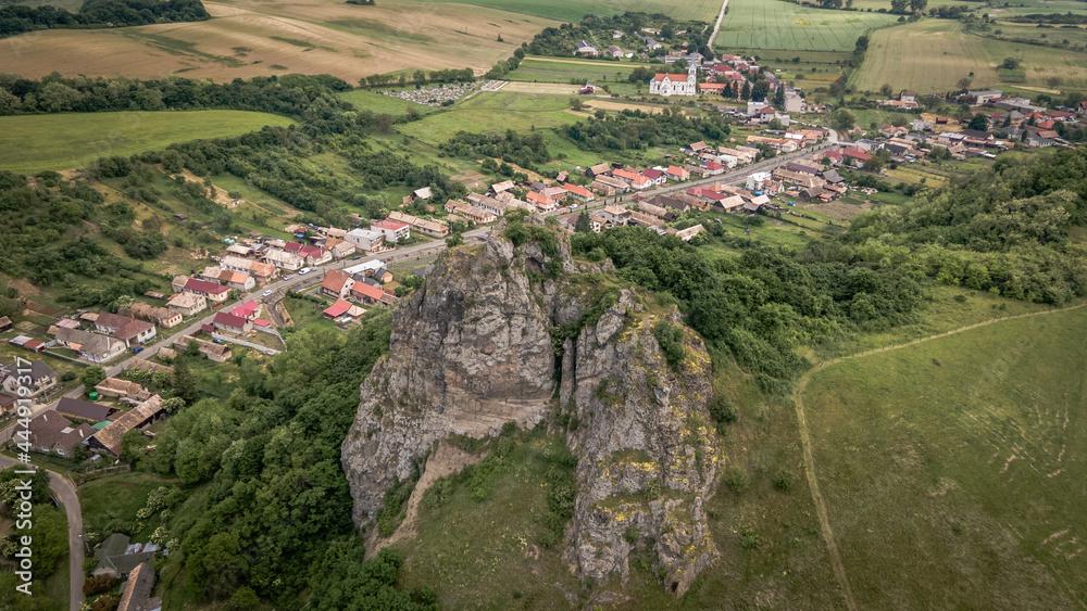 Aerial view of Sovi castle in Surice village in Slovakia