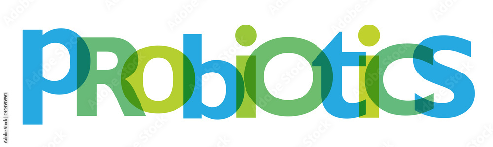 PROBIOTICS blue and green vector typography banner with white background PROBIOTICS blue and green vector typography banner with white background