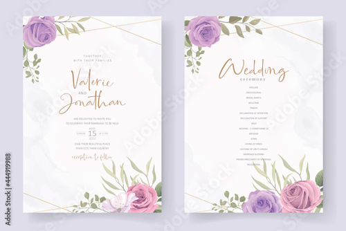 Elegant wedding card template with soft floral and leaves ornament