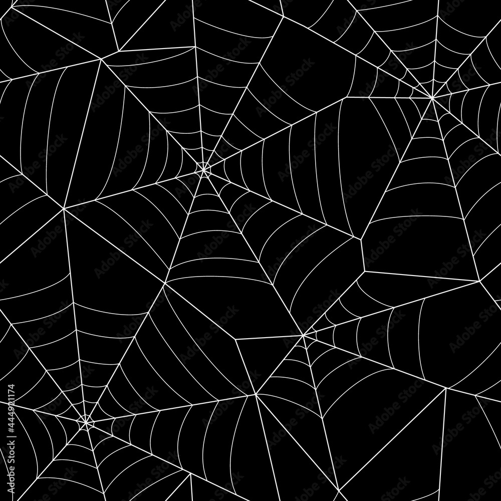 Vector pattern with light gray spider webs on a purple background. Design for the decoration of materials for the Halloween holiday - backgrounds, packaging, fabrics, cards, etc.