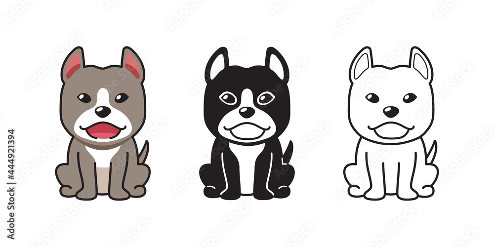 Vector cartoon set of pitbull terrier dog for design