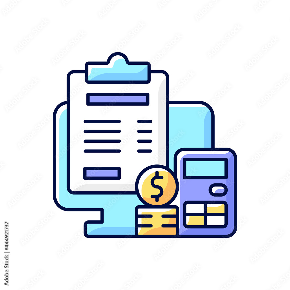Invoicing RGB color icon. Cost management for business. Financial document. Professional accounting service. Isolated vector illustration. Work monitoring simple filled line drawing
