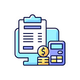Invoicing RGB color icon. Cost management for business. Financial document. Professional accounting service. Isolated vector illustration. Work monitoring simple filled line drawing