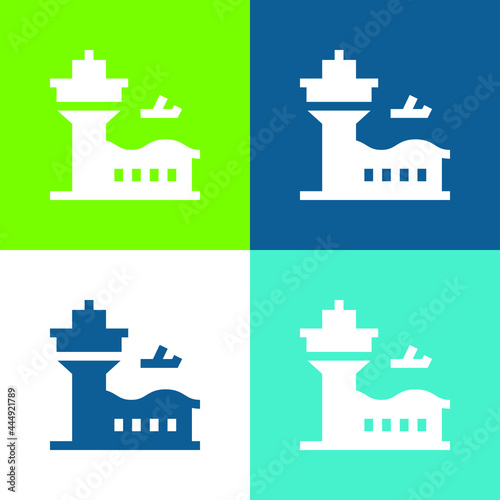 Airport Flat four color minimal icon set