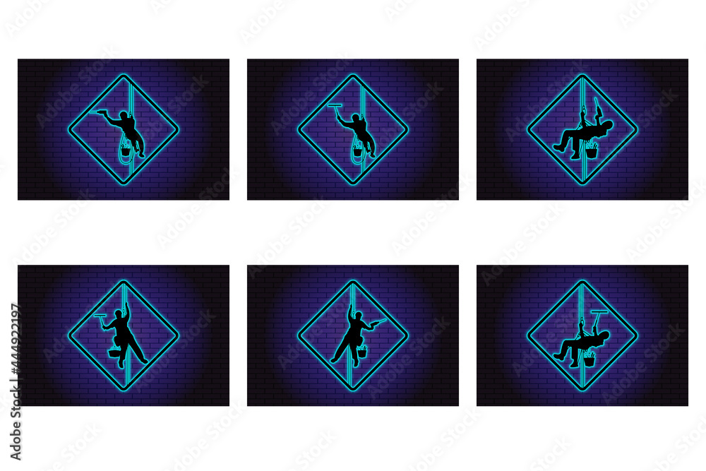 Industrial climber, alpinism. Vector Neon symbol, logo Industrial climber, alpinism. Vector Neon symbol, logo