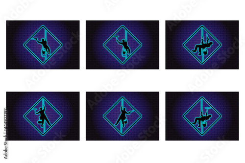 Industrial climber, alpinism. Vector Neon symbol, logo