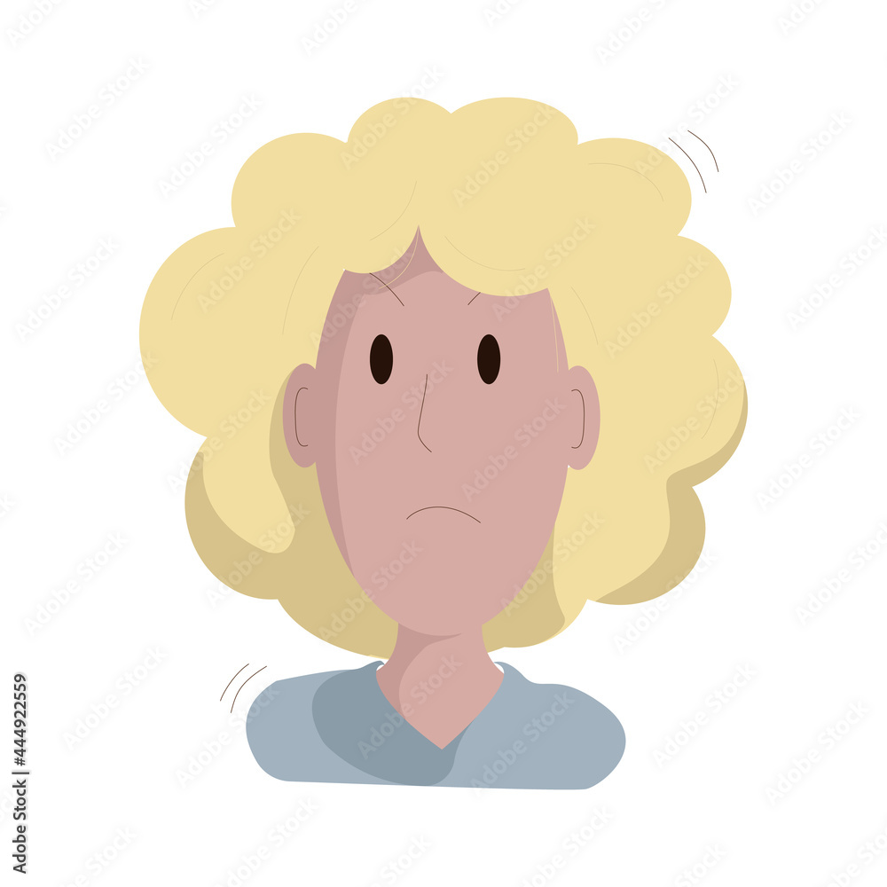 strict young woman with an oval face and yellow hair in a gray sweater strict young woman with an oval face and yellow hair in a gray sweater