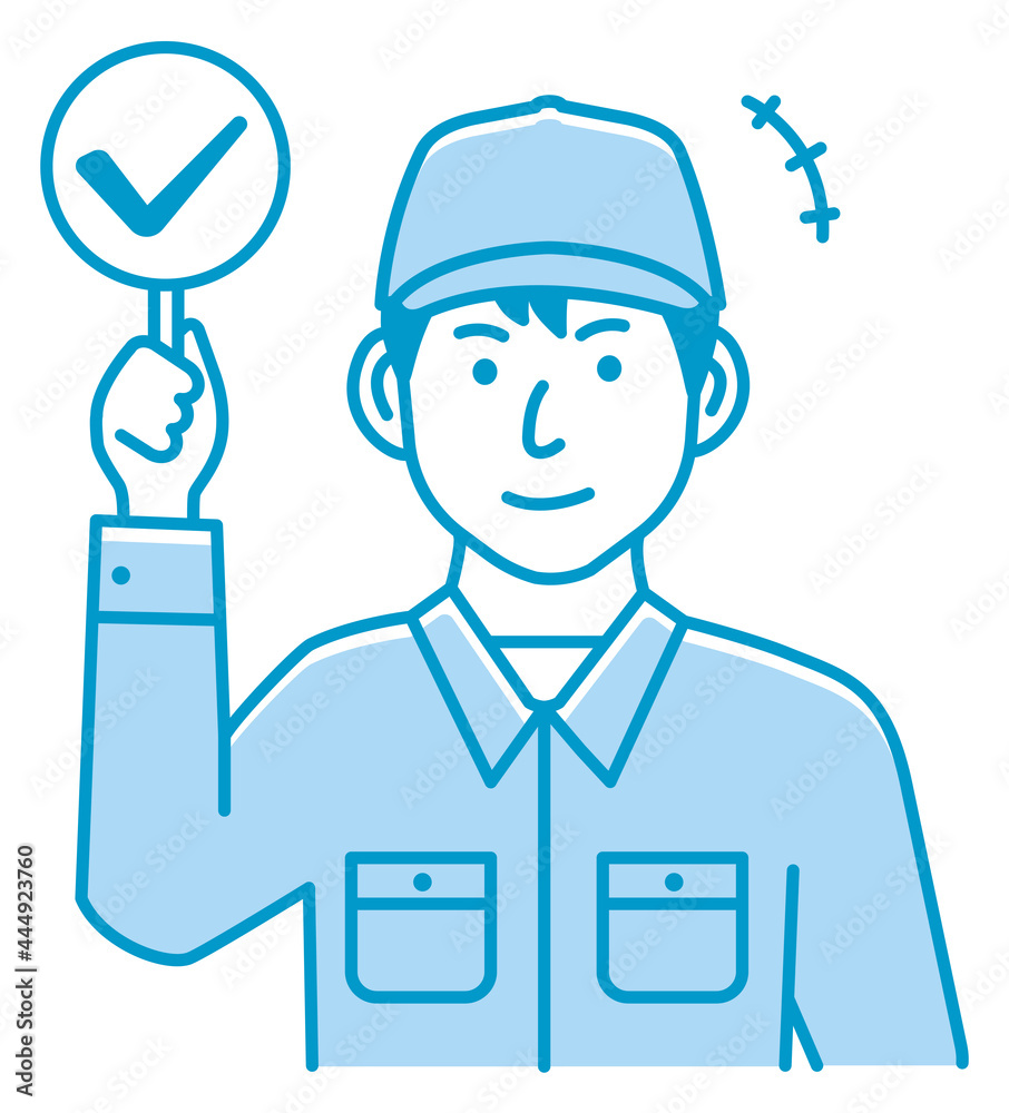Blue collar worker showing placard vector illustration Blue collar worker showing placard vector illustration
