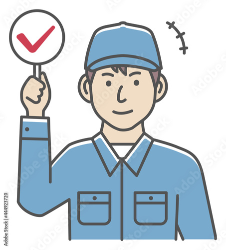 Blue  collar worker showing placard vector illustration