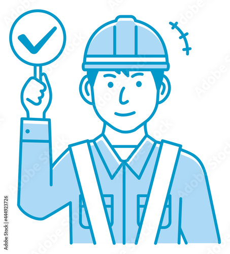 Blue  collar worker showing placard vector illustration