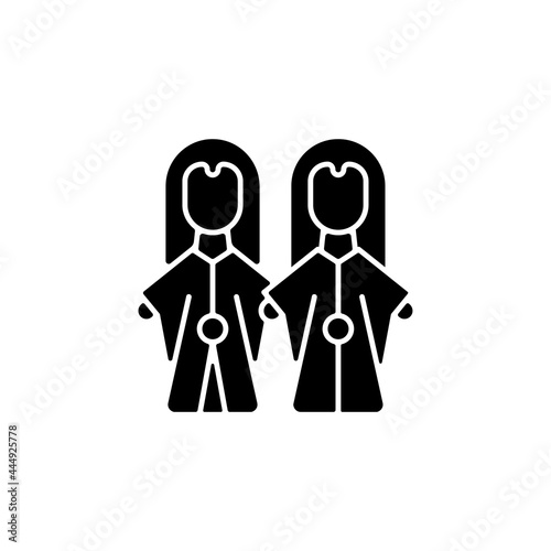 Glove puppets black glyph icon. Budaix national entertainment. Finger dancing artisan. Facial expression traditional stories retelling. Silhouette symbol on white space. Vector isolated illustration