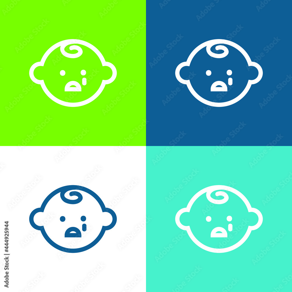 Baby Face Crying Flat four color minimal icon set Baby Face Crying Flat four color minimal icon set