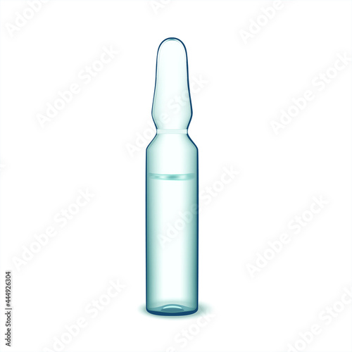 Transparent glass ampoule isolated on white background. 3d illustration. Medical Ampoule vector illustration. Can be use for medicine, cosmetic and other. EPS10.