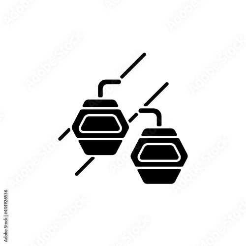 Maokong gondola black glyph icon. Taipei lift transportation. Crystal travel cabins. Asian trip. Taiwan cable car. Mountain chariot. Silhouette symbol on white space. Vector isolated illustration
