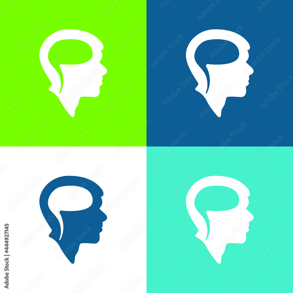 Brain On Head Flat four color minimal icon set