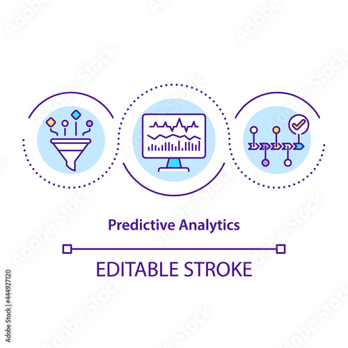 Predictive analytics concept icon. Data mining techniques. Machine learning technologies. Automation abstract idea thin line illustration. Vector isolated outline color drawing. Editable stroke