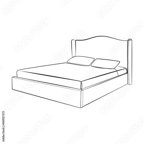 Double bed line drawing on white isolated background