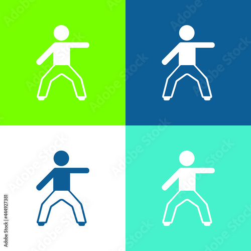Boy Stretching Left Arm Flat four color minimal icon set