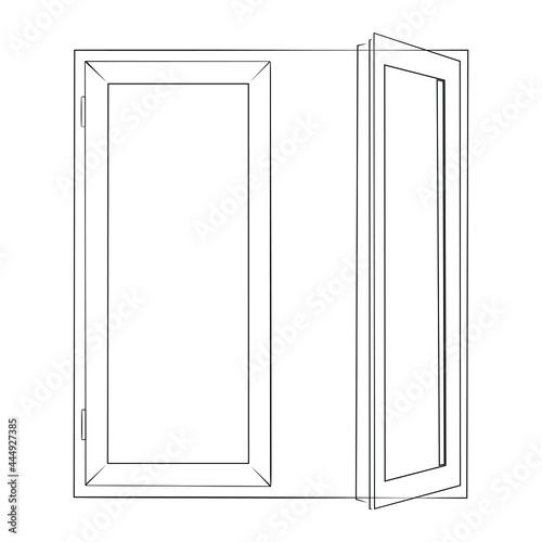 Open window line drawing on white isolated background