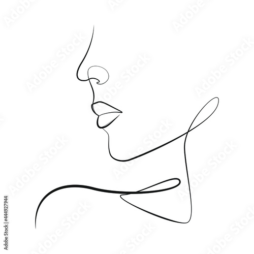 Fototapete Woman face one line drawing on white isolated background