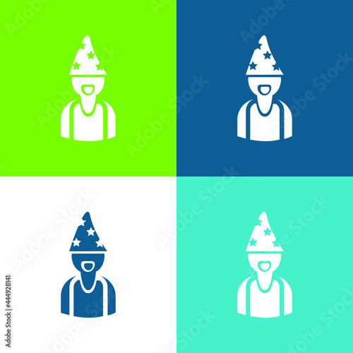 Astrologer Wearing Hat With Stars Flat four color minimal icon set