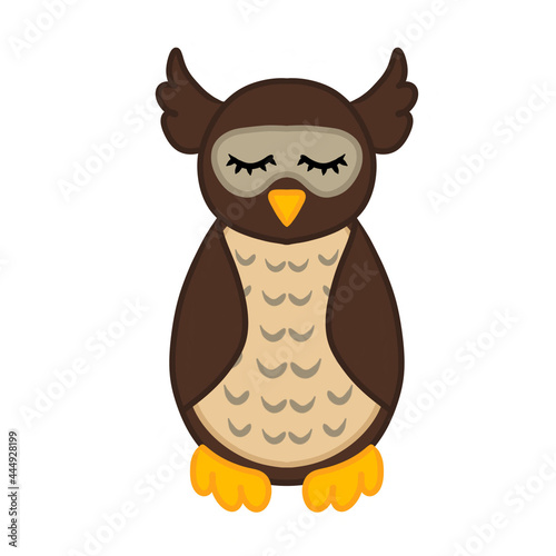 Cute owl in sleep mask. Vector illustration. Design element for decorating sites banners posters prints on clothes © Irina