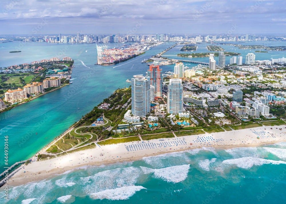 Miami Beach,South Beach,.Helicopter Aerial View.Miami City, .South Florida,USA