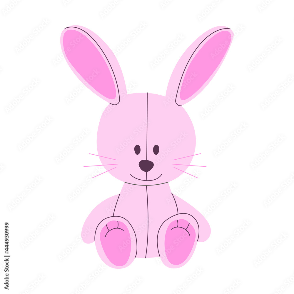Flat vector cartoon illustration of a cute plush pink rabbit. A funny  children's toy. Isolated design on a white background. Stock Vector | Adobe  Stock
