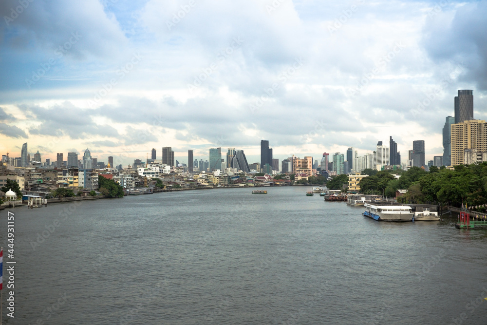 Chao Phraya River and river side view Chao Phraya River and river side view