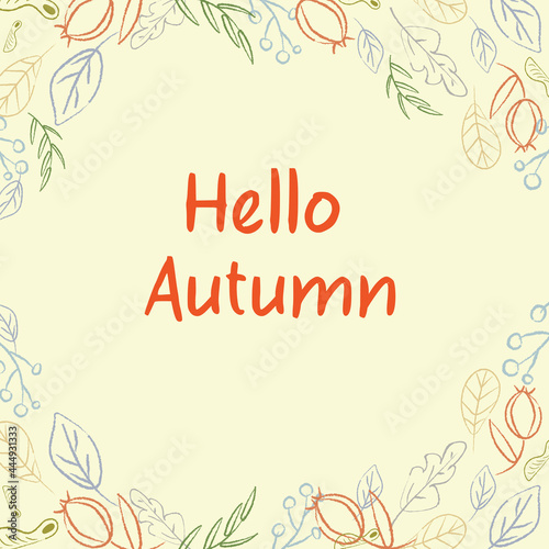 Hello Autumn. Autumn pattern in light  pastel colors. Leaves  flowers