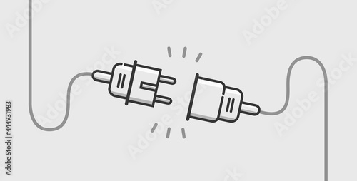 Electric Plug and Socket unplugged 404 error disconnect minimalistic design. unplug socket concept. Electrical theme web banner, disconnection, loss of connect, loss of connection