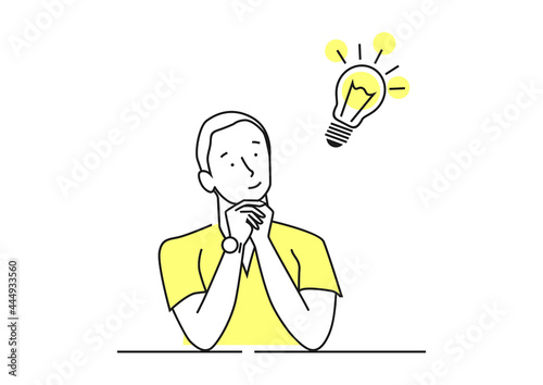 Creative idea concept. Man working on an idea. Limited colour flat vector illustration.	