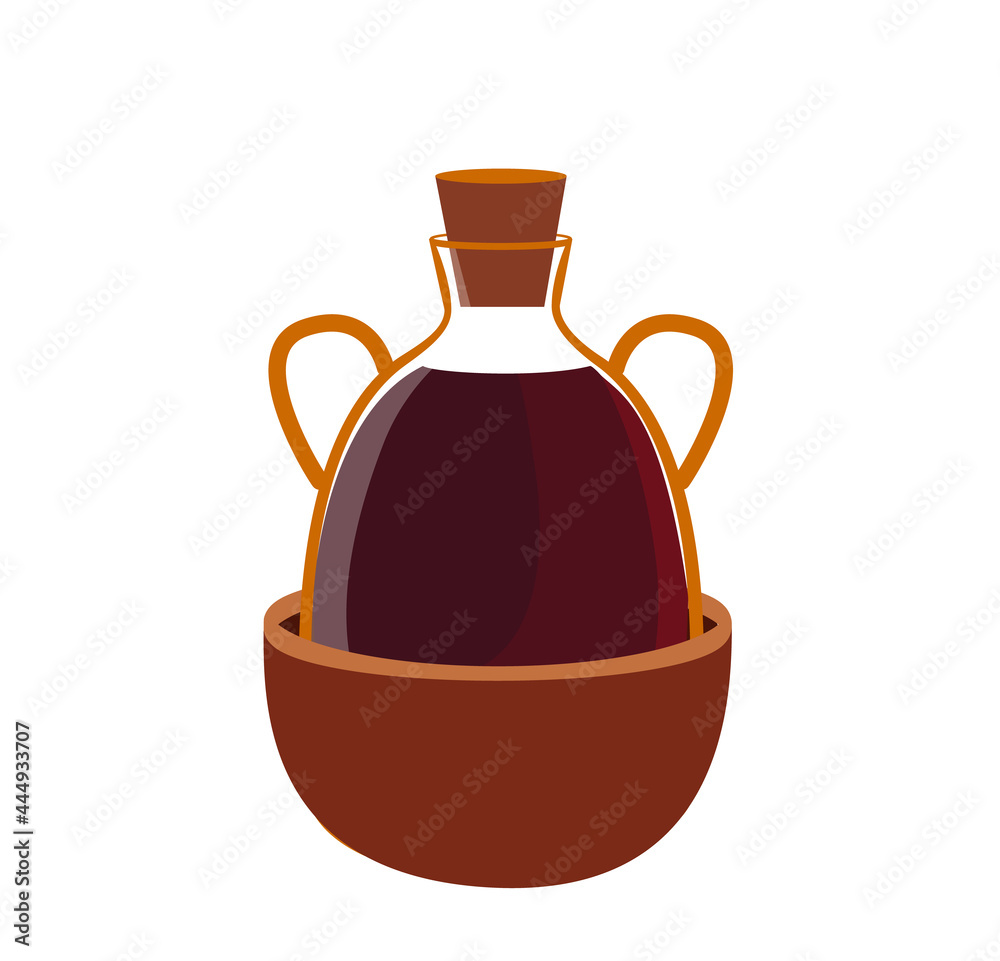 Wine Jar bottle isolated on white background. Wine bottle drawn in cartoon style. Alcoholic drink. Red wine Beverage. Flat Vector winemaking illustration