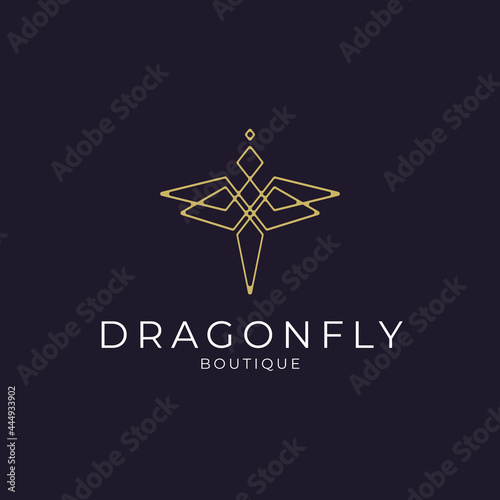 Minimalist elegant Dragonfly logo design with line art style for boutique jewelry and saloon