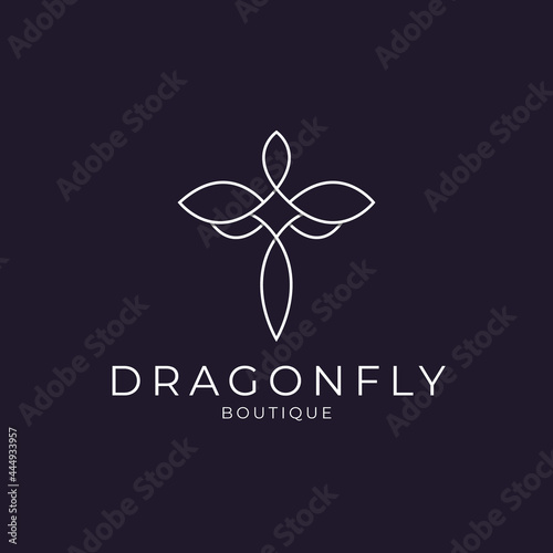 Minimalist elegant Dragonfly logo design with line art style for boutique jewelry and saloon