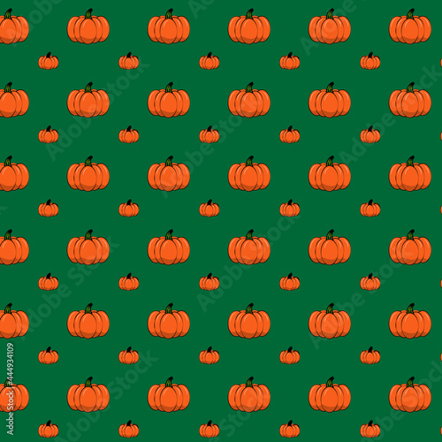 Halloween Concept.pumpkin seamless pattern on green background.design for wrapping, paper, wallpaper, fabric, packaging, texture,print vector illustration.