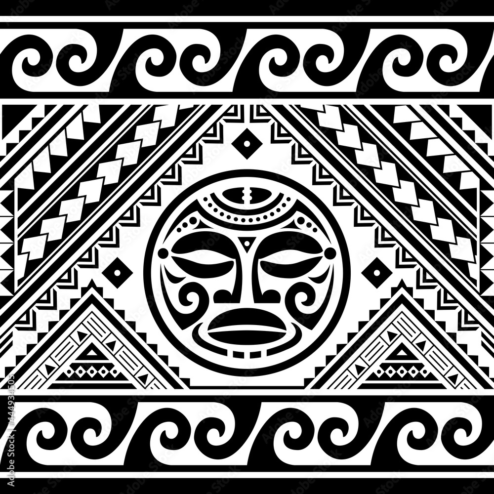 Round vector smiling face polynesian tattoo isolated white background   CanStock