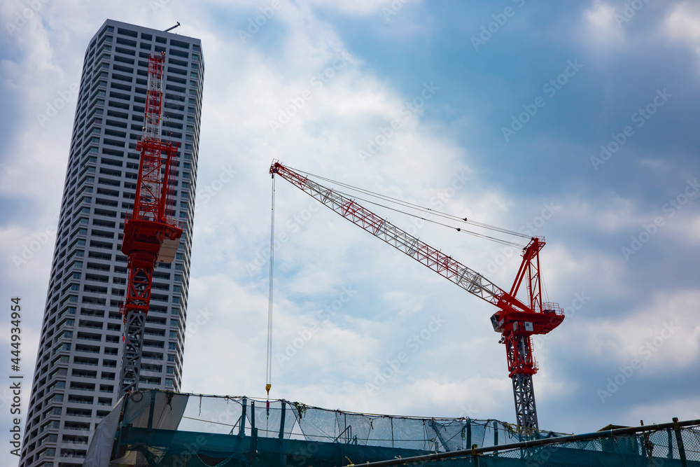 Crane at the under construction in Shinjuku long shot