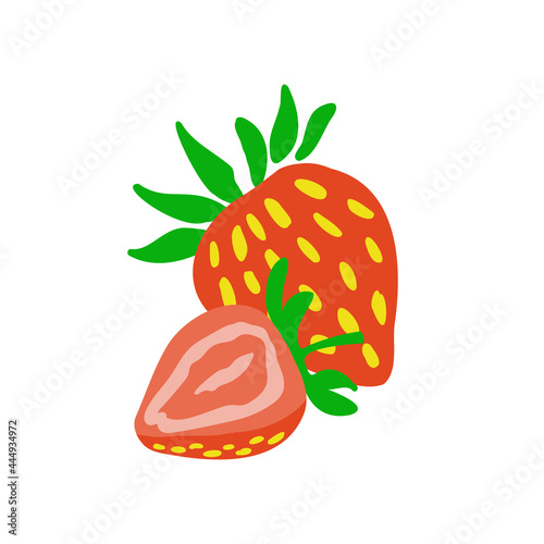 Red berry strawberry and a half of strawberry isolated on white background. Vector illustration.