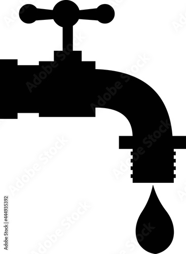 Vector illustration of the black silhouette of a tap with dripping water


