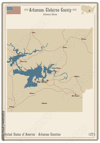Εκτύπωση καμβά Map on an old playing card of Cleburne county in Arkansas, USA.