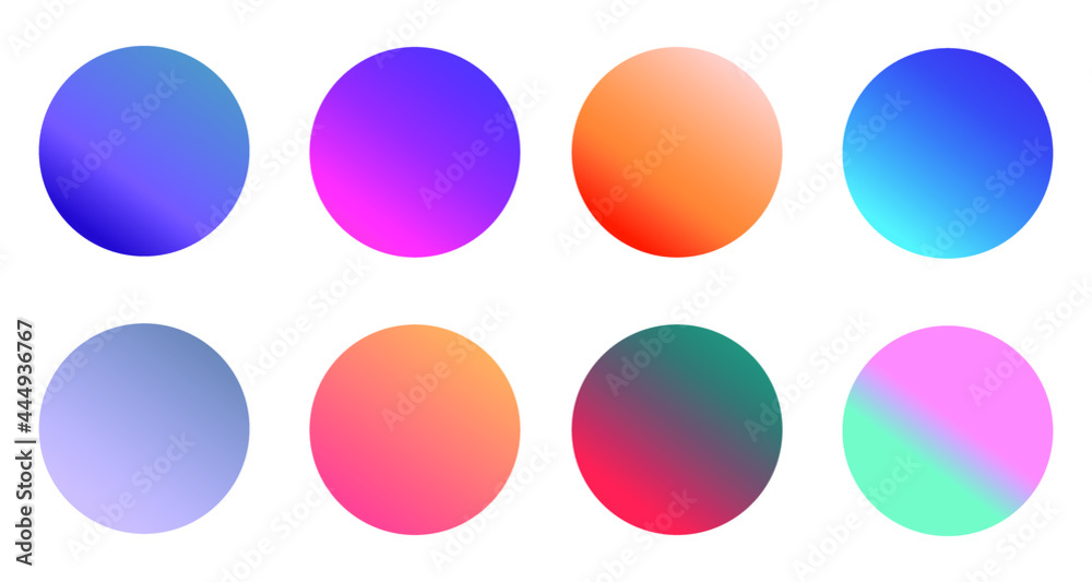 Set of round Vector Gradient. Multicolor Sphere. Modern abstract background texture. Template for design. Isolated objects
