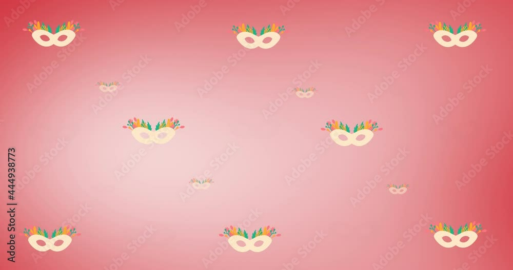 Animation of carnival mask repeated on red backgroud