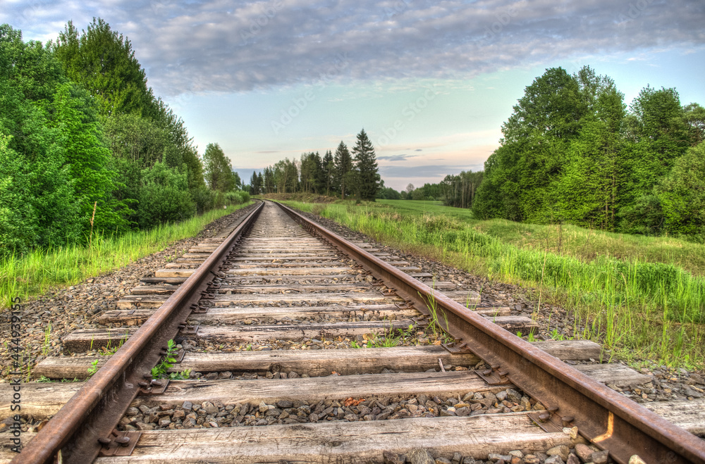 A long section of train track, Latvia.