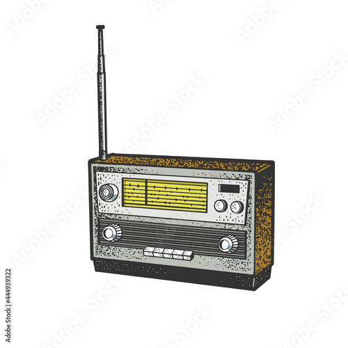 radio device color line art sketch engraving vector illustration. T-shirt apparel print design. Scratch board imitation. Black and white hand drawn image.