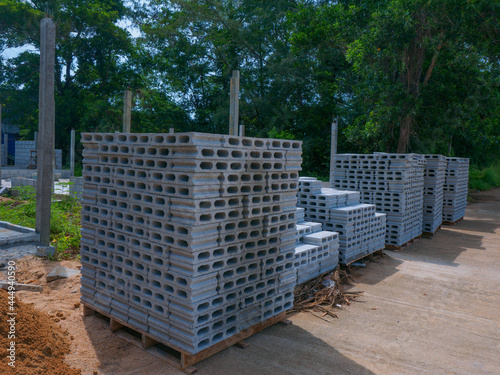 Stacked concrete blocks on construction site (Khao Lak, Phang Nga, Thailand) photo