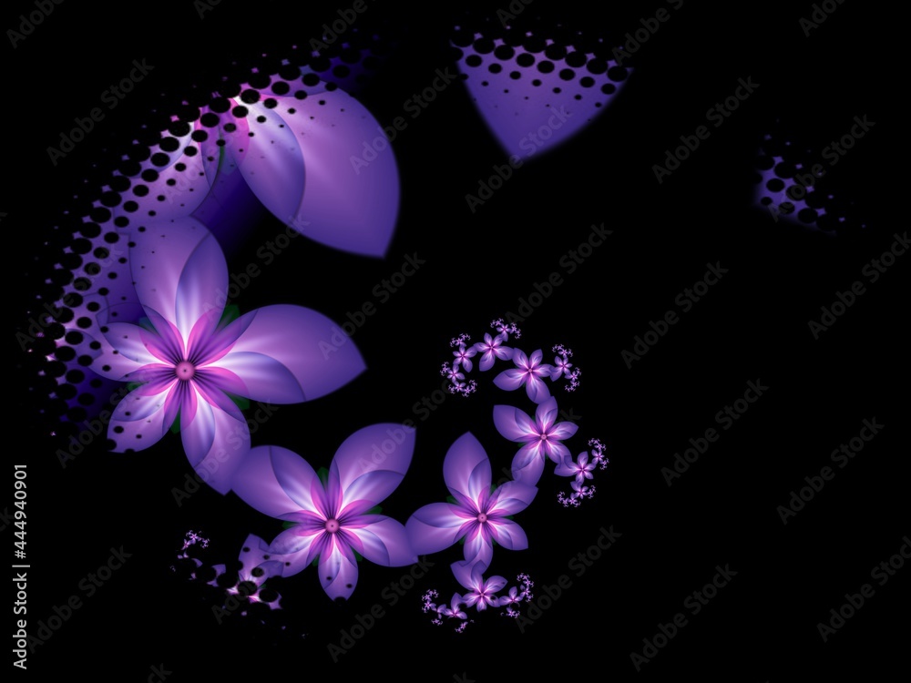 Decorative label with fractal flower...Oval design as a template or  a sticker. Label for description or sticker on a black background. Floral background with place for text...