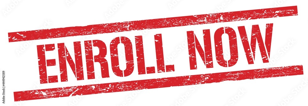 ENROLL NOW text on red grungy rectangle stamp. ENROLL NOW text on red grungy rectangle stamp.