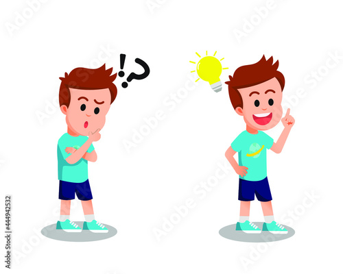 a cute boy thinks and gets an idea