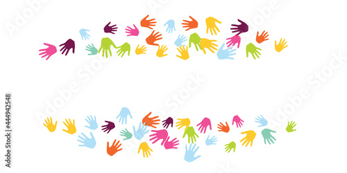 Cheerful children handprints nursery games concept vector